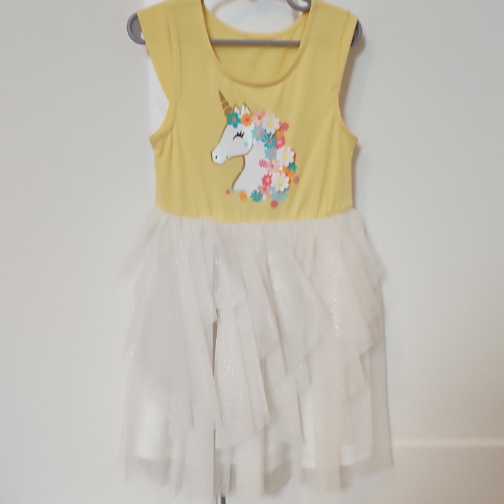 Yellow Unicorn Dress with White Tulle Skirt